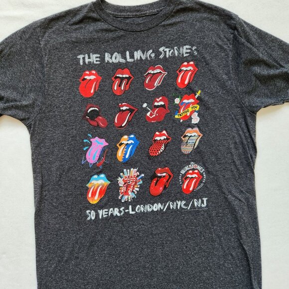 The Rolling Stones 50 Years London/NYC/NJ Graphic Band Concert Tee Shirt Grey L - Picture 4 of 7